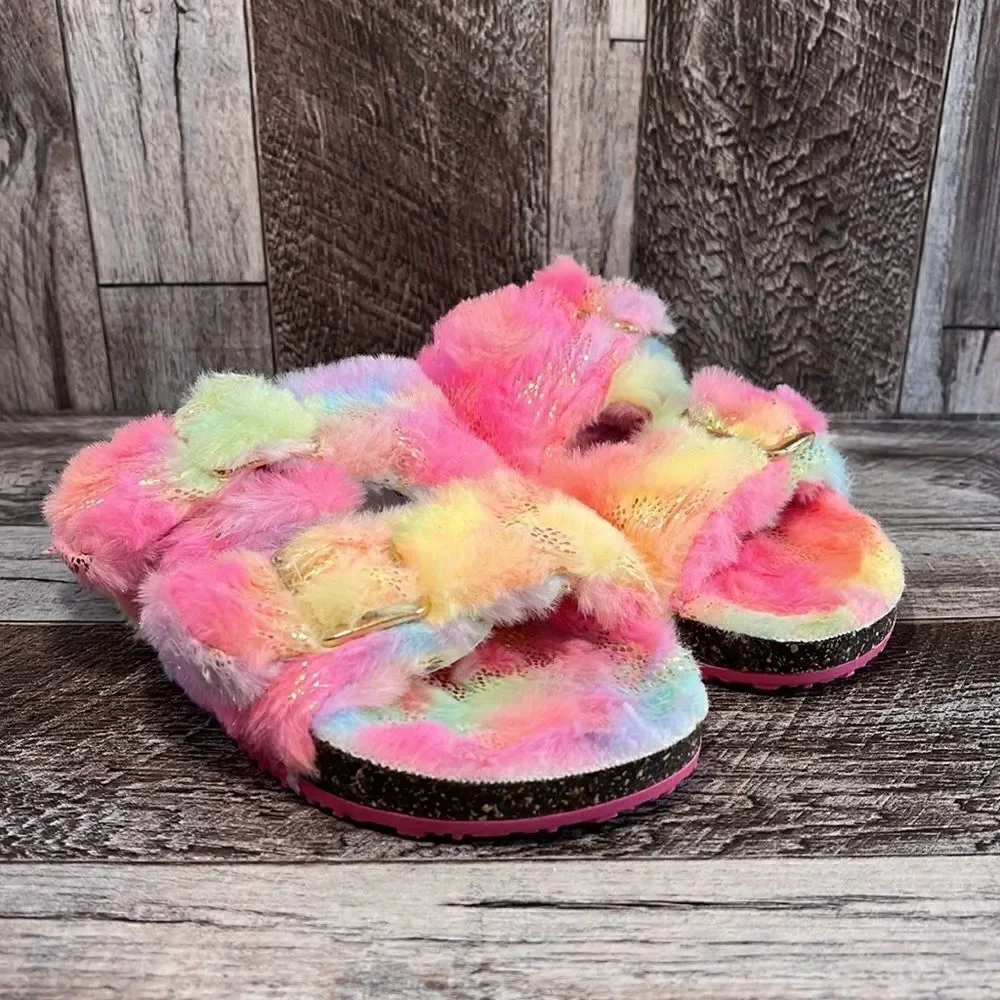 Girls Colorful Fuzzy Sandals